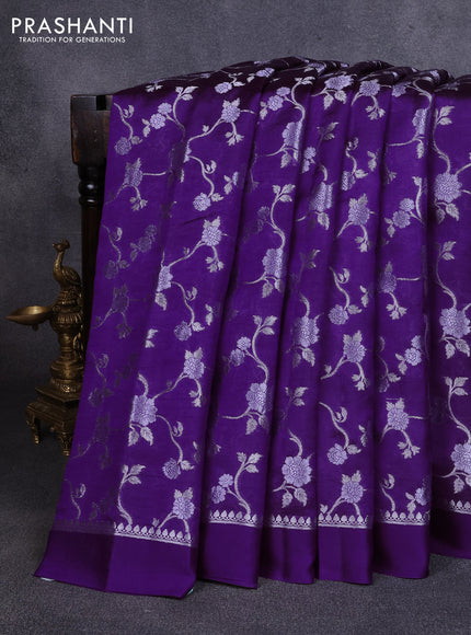 Poona silk saree violet with allover silver zari weaves and simple border