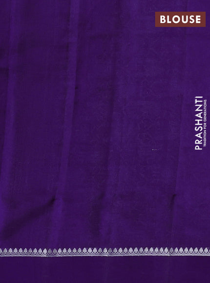 Poona silk saree violet with allover silver zari weaves and simple border
