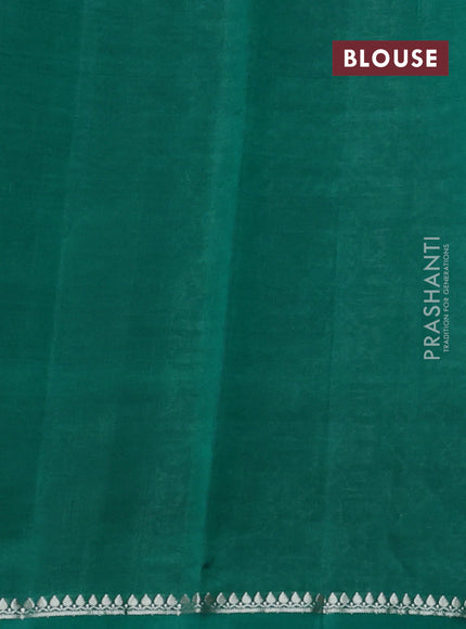 Poona silk saree teal green with allover silver zari weaves and simple border
