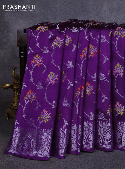 Poona silk saree violet with allover thread & zari weaves and zari woven border
