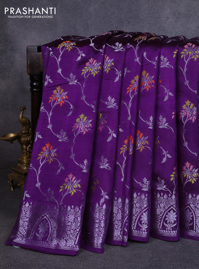 Poona silk saree violet with allover thread & zari weaves and zari woven border