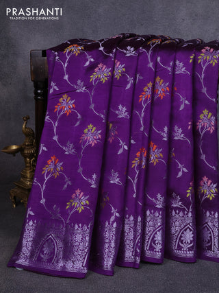 Poona silk saree violet with allover thread & zari weaves and zari woven border