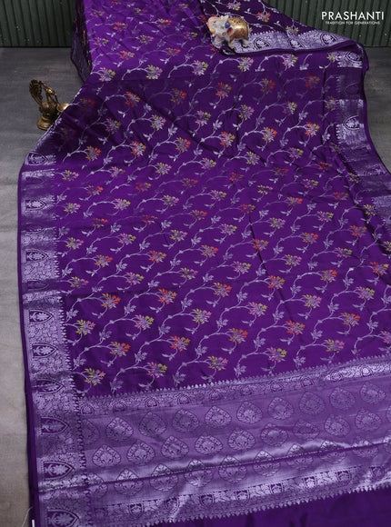 Poona silk saree violet with allover thread & zari weaves and zari woven border