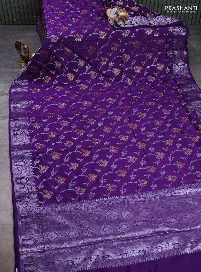 Poona silk saree violet with allover thread & zari weaves and zari woven border