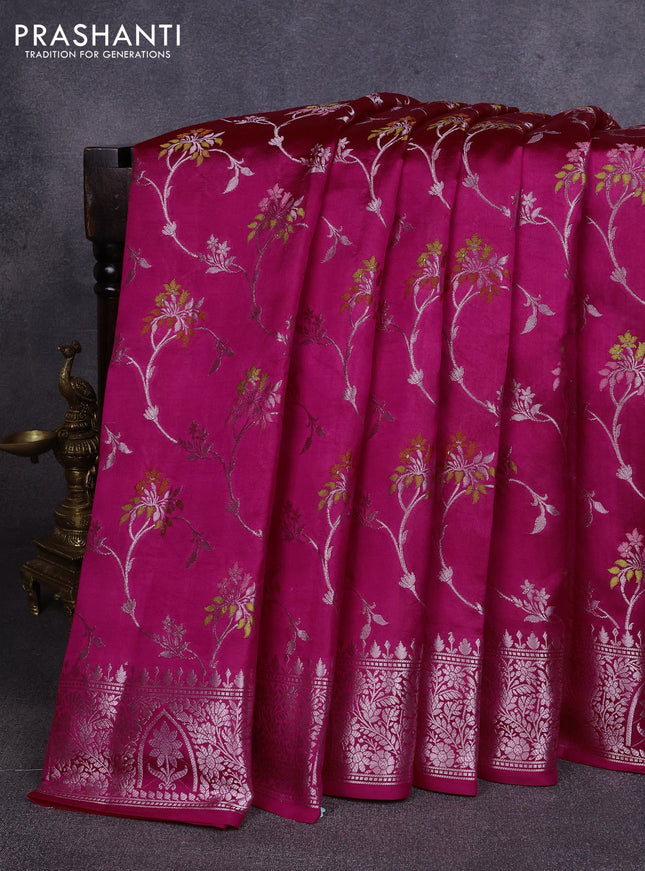 Poona silk saree pink with allover thread & zari weaves and zari woven border