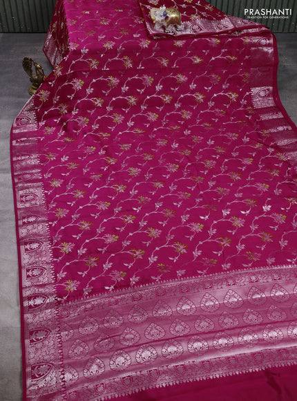 Poona silk saree pink with allover thread & zari weaves and zari woven border