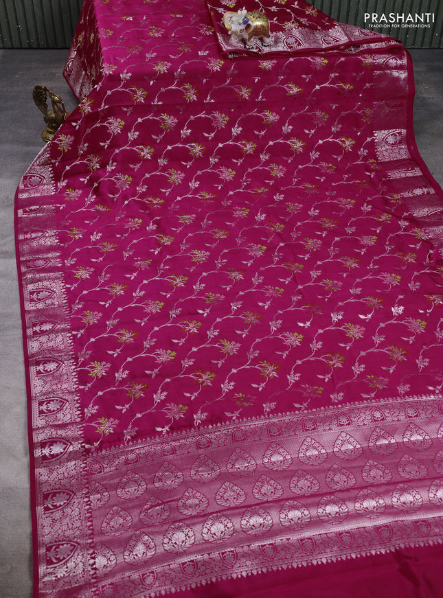 Poona silk saree pink with allover thread & zari weaves and zari woven border