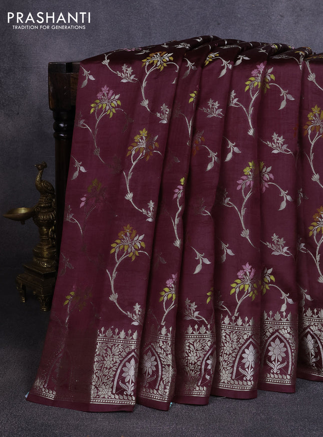 Poona silk saree coffee brown with allover thread & zari weaves and zari woven border