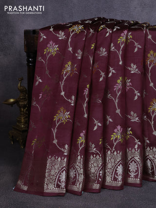 Poona silk saree coffee brown with allover thread & zari weaves and zari woven border