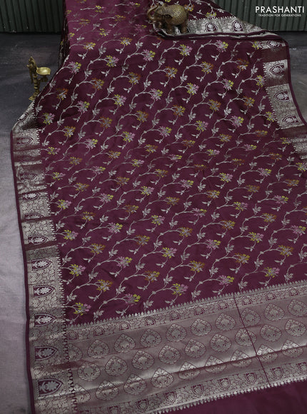 Poona silk saree coffee brown with allover thread & zari weaves and zari woven border