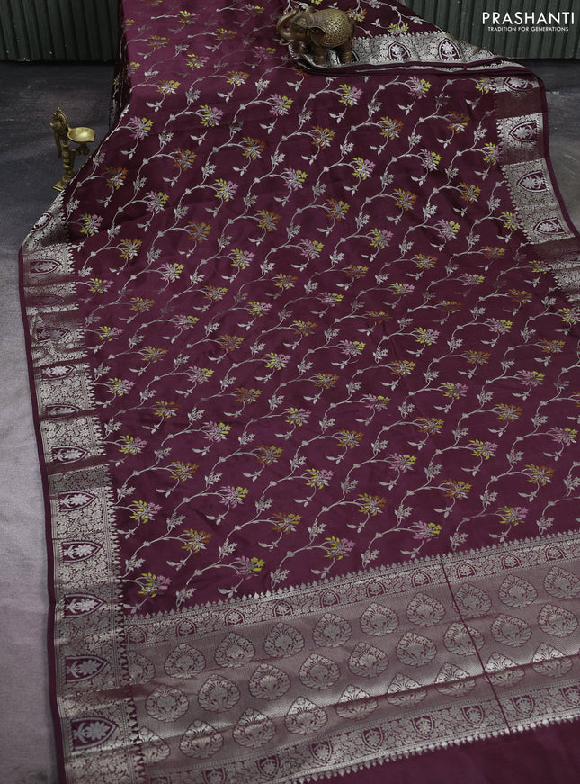 Poona silk saree coffee brown with allover thread & zari weaves and zari woven border