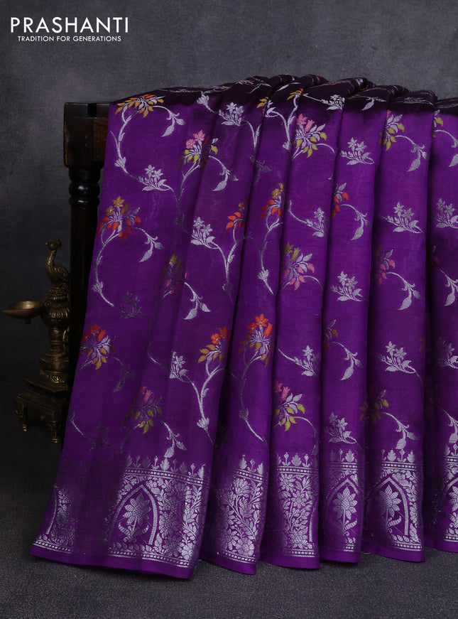 Poona silk saree violet with allover thread & zari weaves and zari woven border