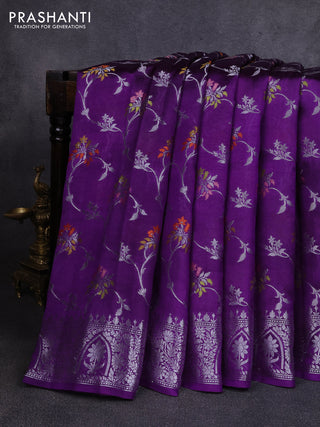 Poona silk saree violet with allover thread & zari weaves and zari woven border