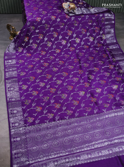 Poona silk saree violet with allover thread & zari weaves and zari woven border