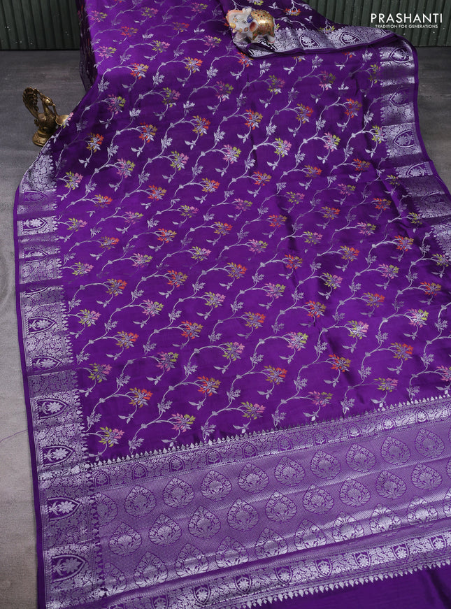 Poona silk saree violet with allover thread & zari weaves and zari woven border