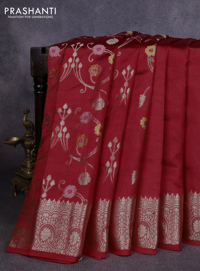 Poona silk saree red with allover thread & zari weaves and zari woven border