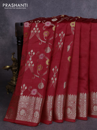 Poona silk saree red with allover thread & zari weaves and zari woven border