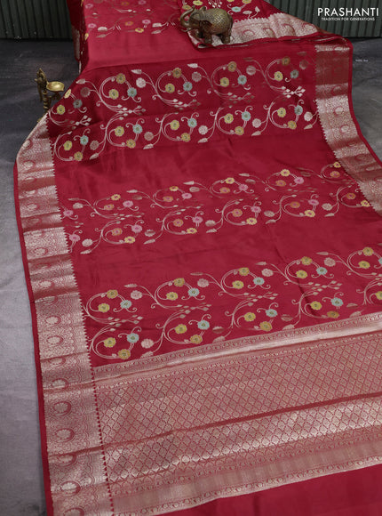 Poona silk saree red with allover thread & zari weaves and zari woven border