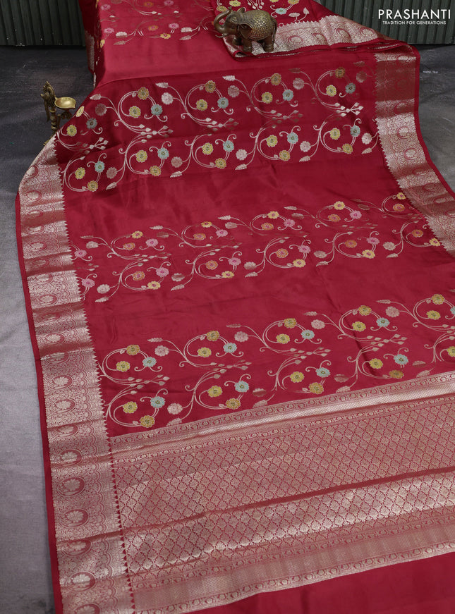 Poona silk saree red with allover thread & zari weaves and zari woven border