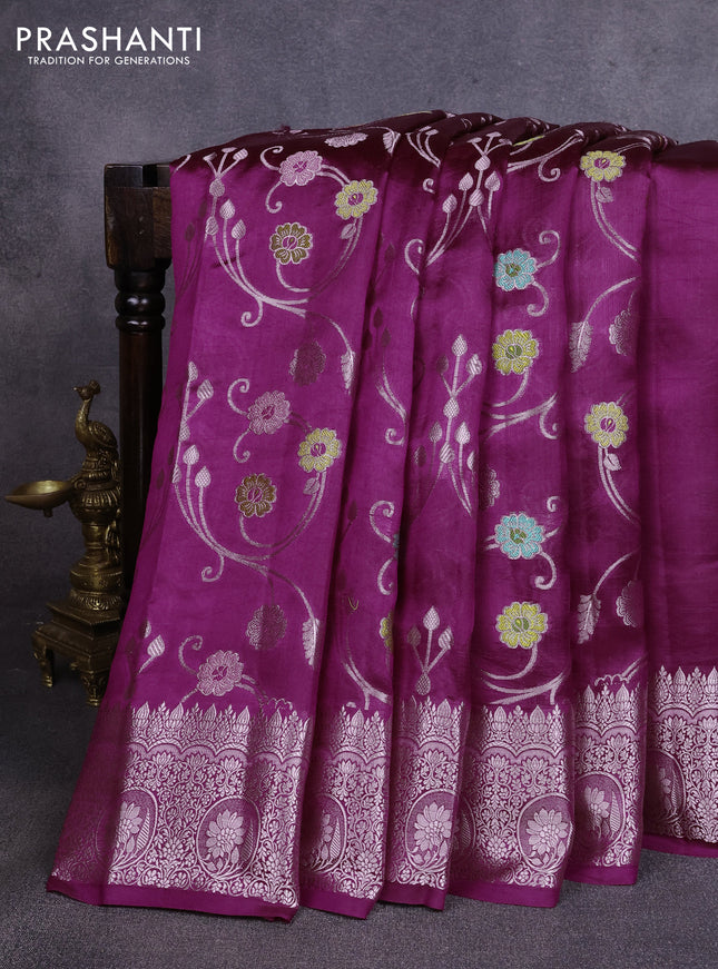 Poona silk saree deep purple with allover thread & zari weaves and zari woven border