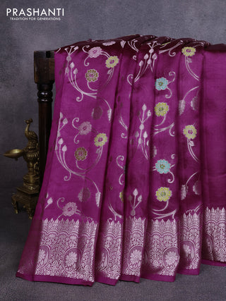 Poona silk saree deep purple with allover thread & zari weaves and zari woven border