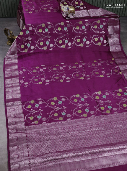 Poona silk saree deep purple with allover thread & zari weaves and zari woven border