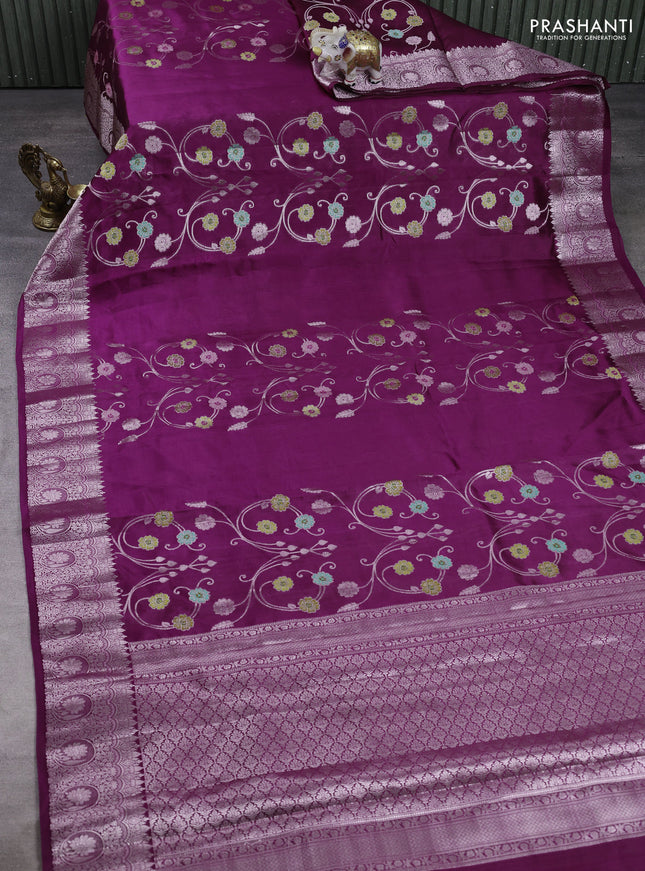 Poona silk saree deep purple with allover thread & zari weaves and zari woven border