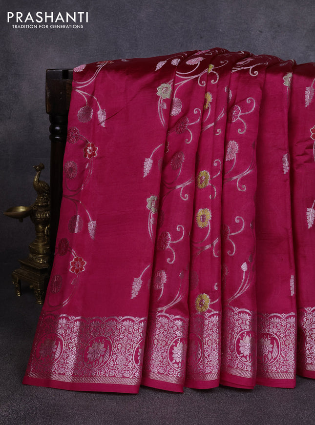 Poona silk saree pink with allover thread & zari weaves and zari woven border