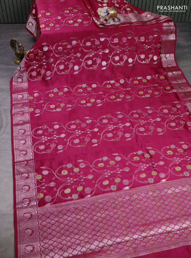 Poona silk saree pink with allover thread & zari weaves and zari woven border