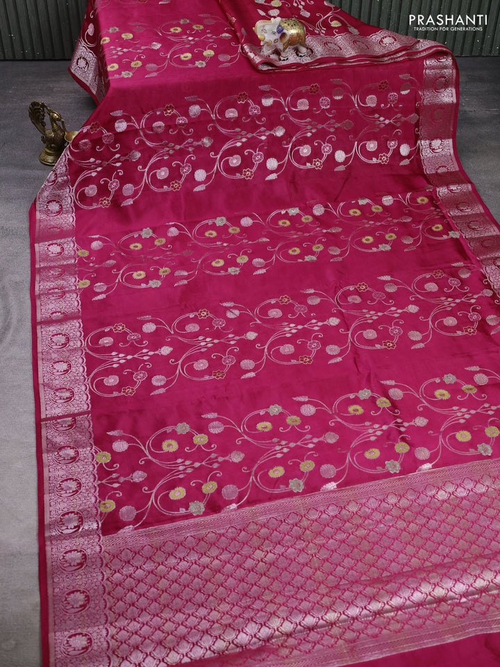 Poona silk saree pink with allover thread & zari weaves and zari woven border