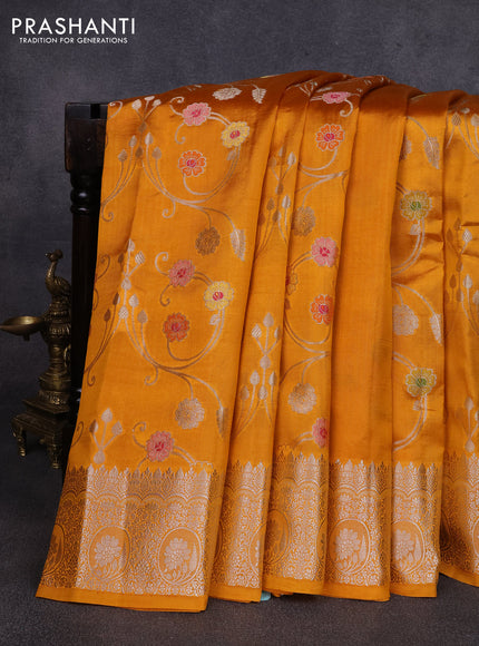 Poona silk saree mango yellow with allover thread & zari weaves and zari woven border