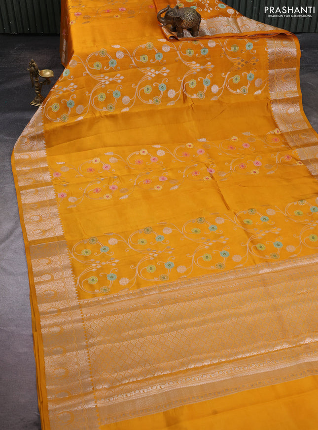 Poona silk saree mango yellow with allover thread & zari weaves and zari woven border