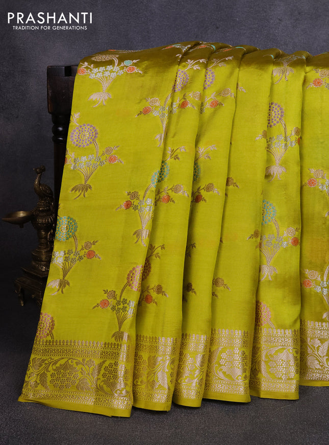 Poona silk saree lime green with allover thread & zari weaves and zari woven border