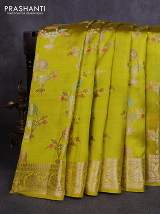 Poona silk saree lime green with allover thread & zari weaves and zari woven border