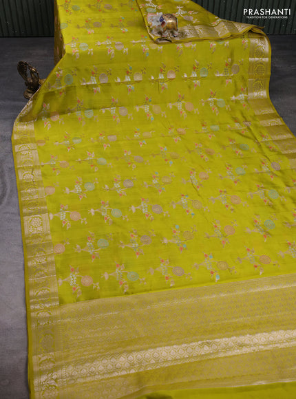 Poona silk saree lime green with allover thread & zari weaves and zari woven border