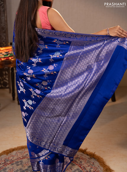 Poona silk saree royal blue with allover thread & zari weaves and zari woven border