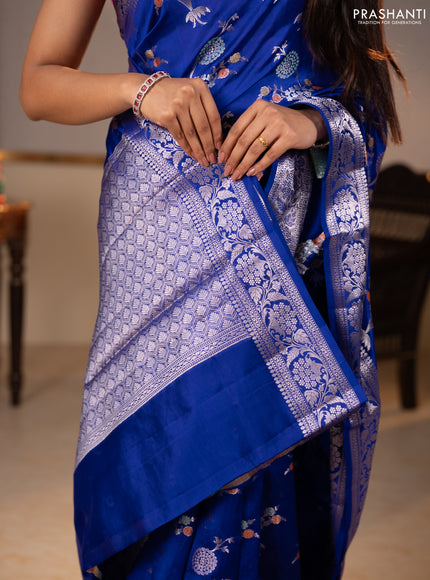 Poona silk saree royal blue with allover thread & zari weaves and zari woven border
