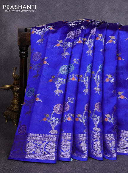 Poona silk saree royal blue with allover thread & zari weaves and zari woven border