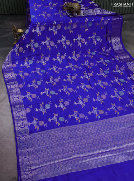 Poona silk saree royal blue with allover thread & zari weaves and zari woven border