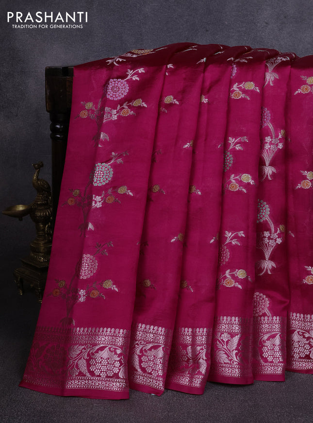Poona silk saree pink with allover thread & zari weaves and zari woven border