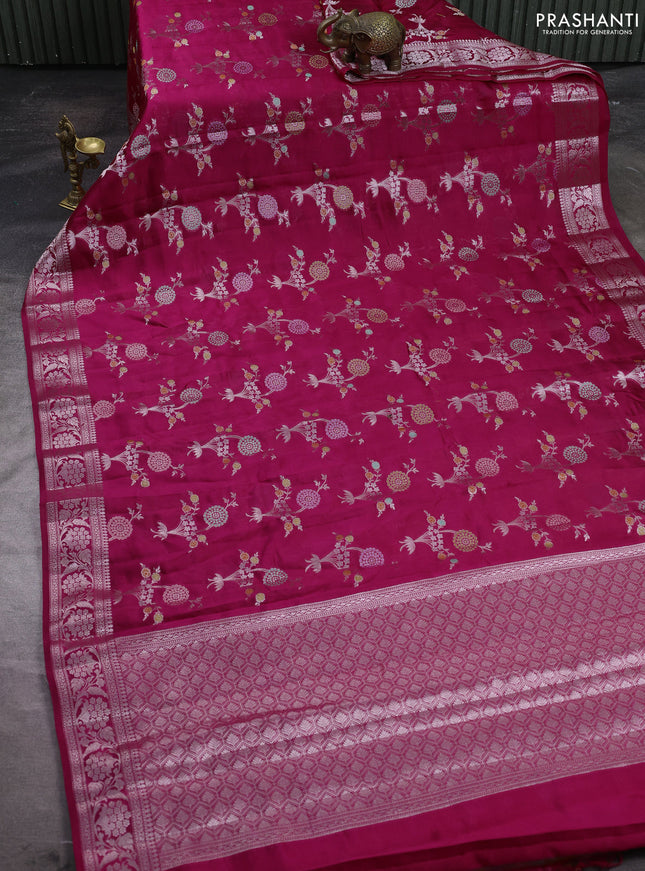 Poona silk saree pink with allover thread & zari weaves and zari woven border