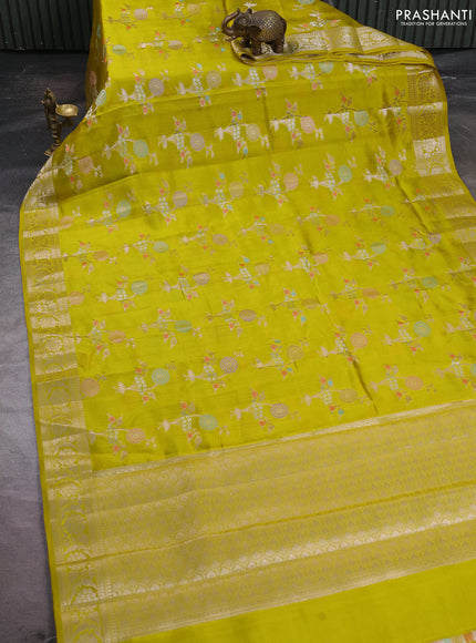 Poona silk saree lime green with allover thread & zari weaves and zari woven border