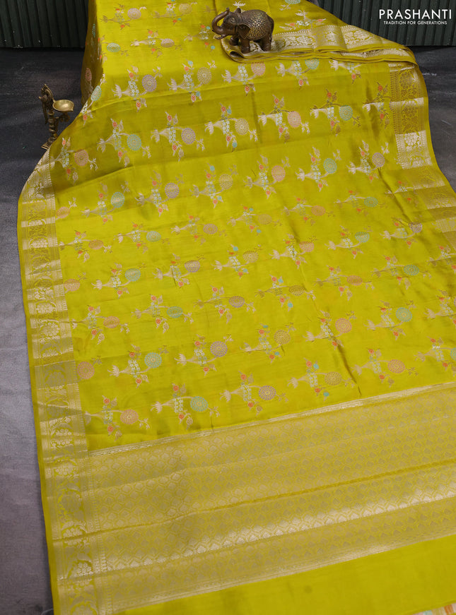 Poona silk saree lime green with allover thread & zari weaves and zari woven border
