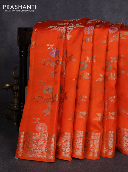 Poona silk saree orange with allover thread & zari weaves and zari woven border