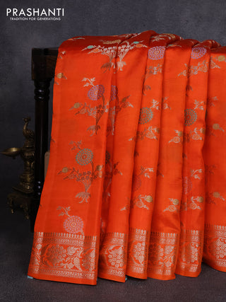 Poona silk saree orange with allover thread & zari weaves and zari woven border