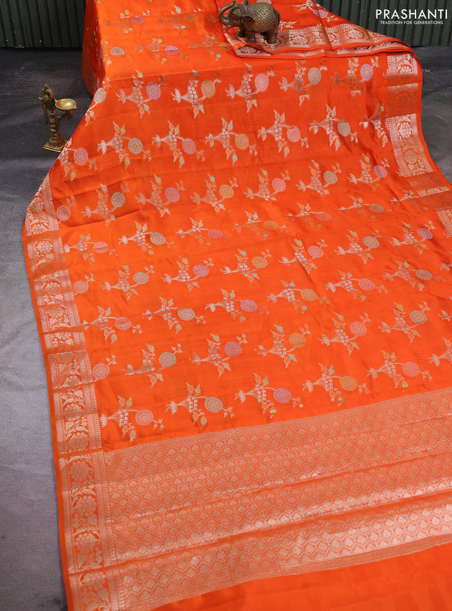 Poona silk saree orange with allover thread & zari weaves and zari woven border