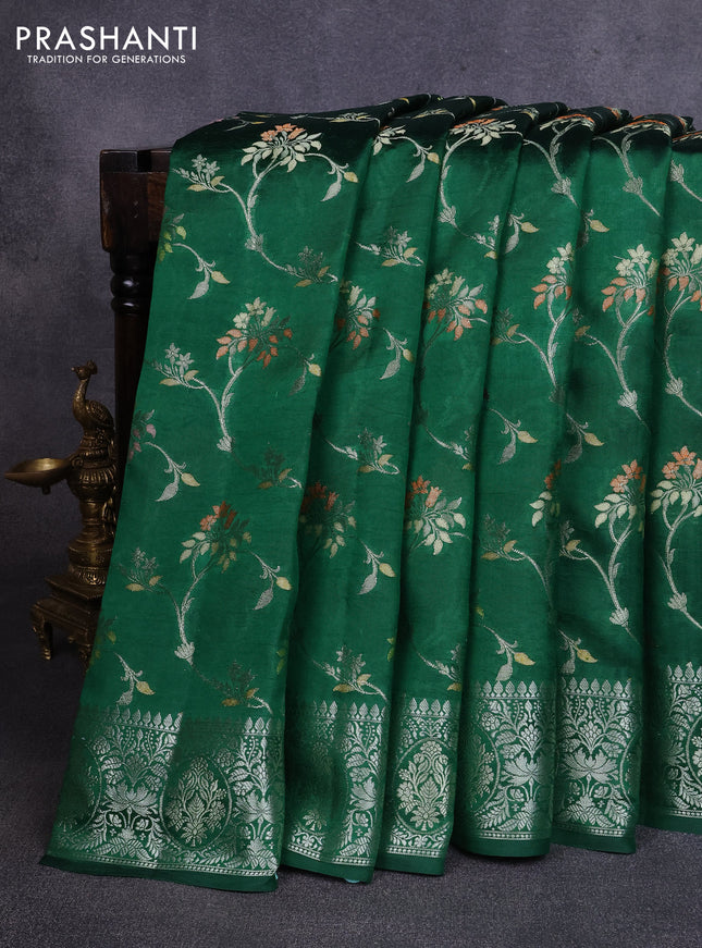 Poona silk saree green with allover thread & zari weaves and zari woven border