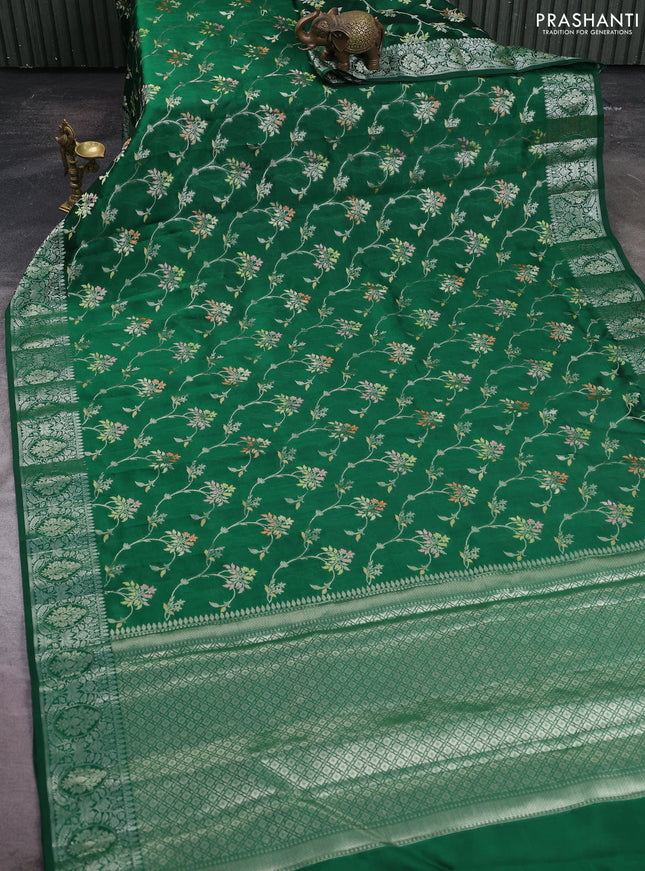 Poona silk saree green with allover thread & zari weaves and zari woven border
