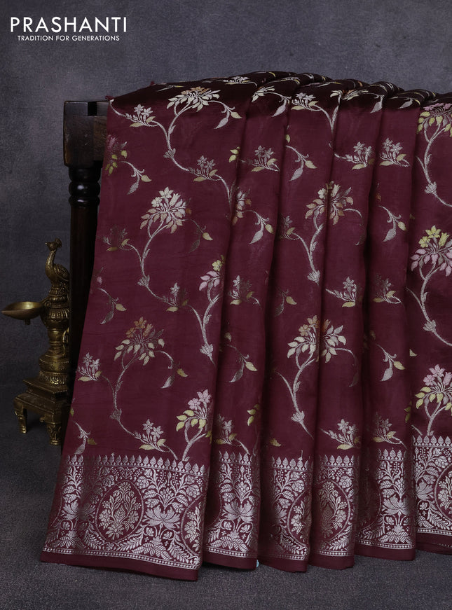 Poona silk saree coffee brown with allover thread & zari weaves and zari woven border
