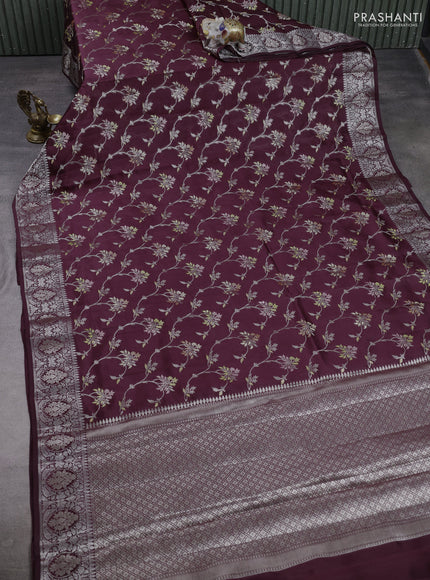 Poona silk saree coffee brown with allover thread & zari weaves and zari woven border